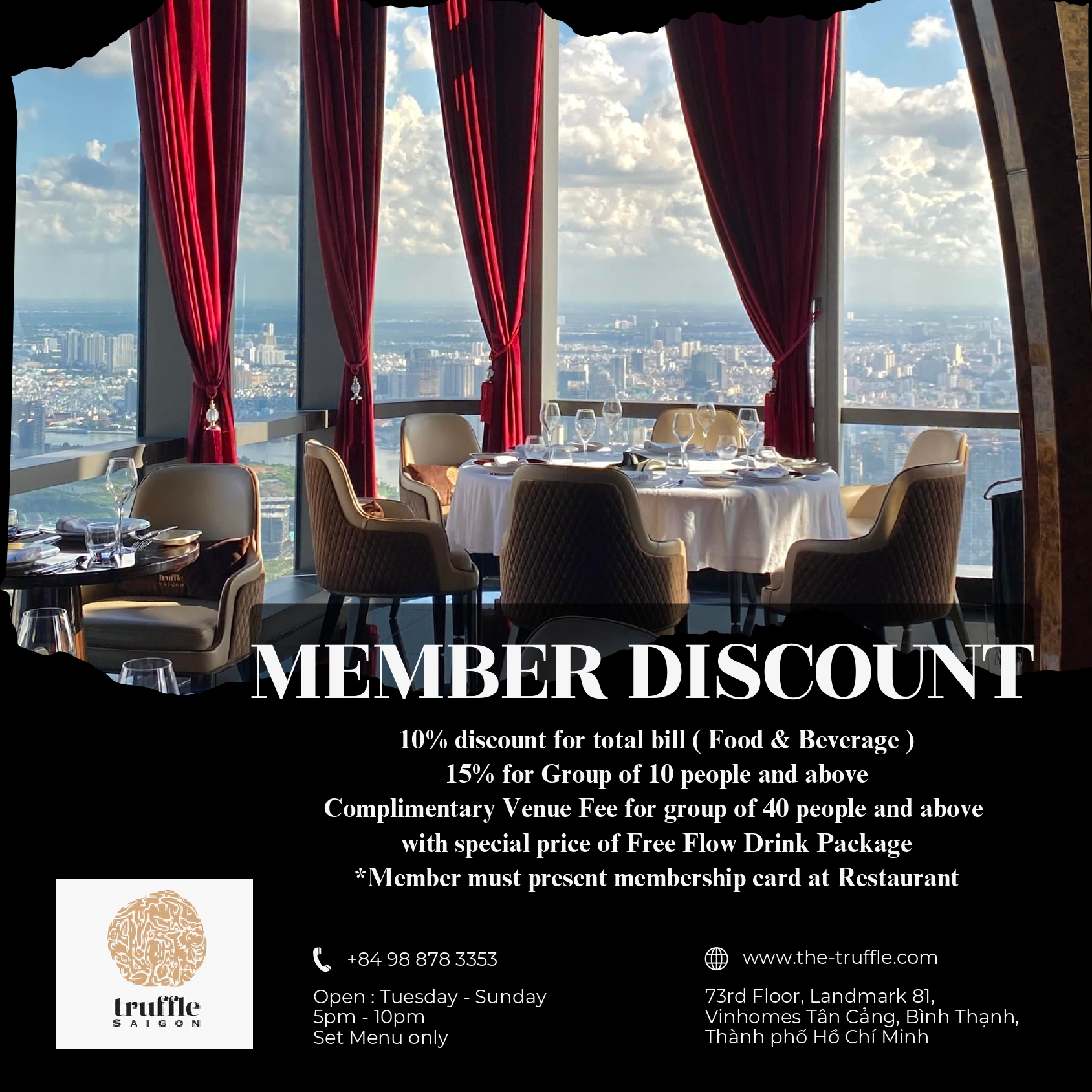 Truffle Restaurant offer 10% discount & other more for our Members